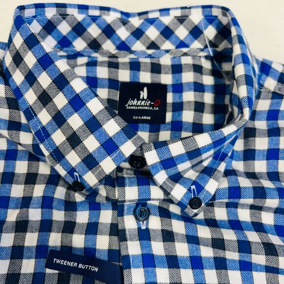 NWT JOHNNIE-O WAKE TUCKED MILLBANK PLAID BUTTON DOWN PLAID SHIRT Black Blue - Picture 3 of 11